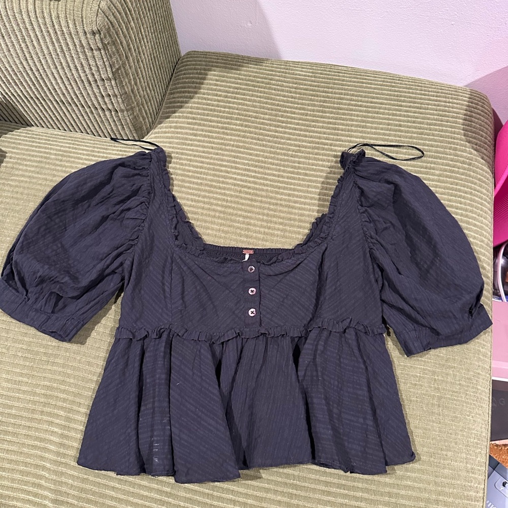 Free People Black Peplum Blouse - Picture 2 of 4